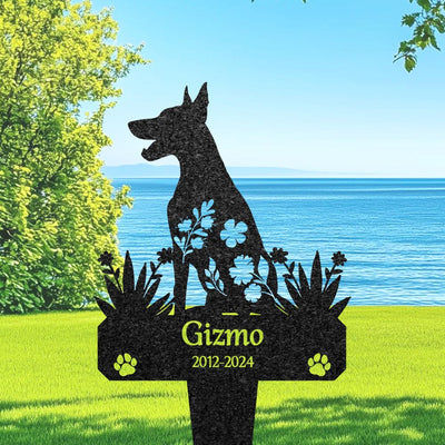 Personalized Doberman Pinscher Grave Marker Custom Dog Memorial Metal Garden Sign Pet Tombstone Outdoor Yard Decor Pet Cemetery Marker