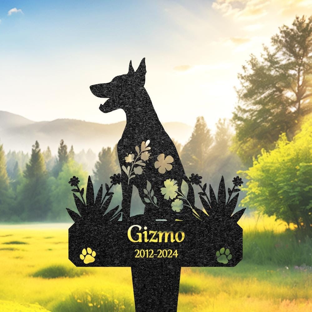 Personalized Doberman Pinscher Grave Marker Custom Dog Memorial Metal Garden Sign Pet Tombstone Outdoor Yard Decor Pet Cemetery Marker