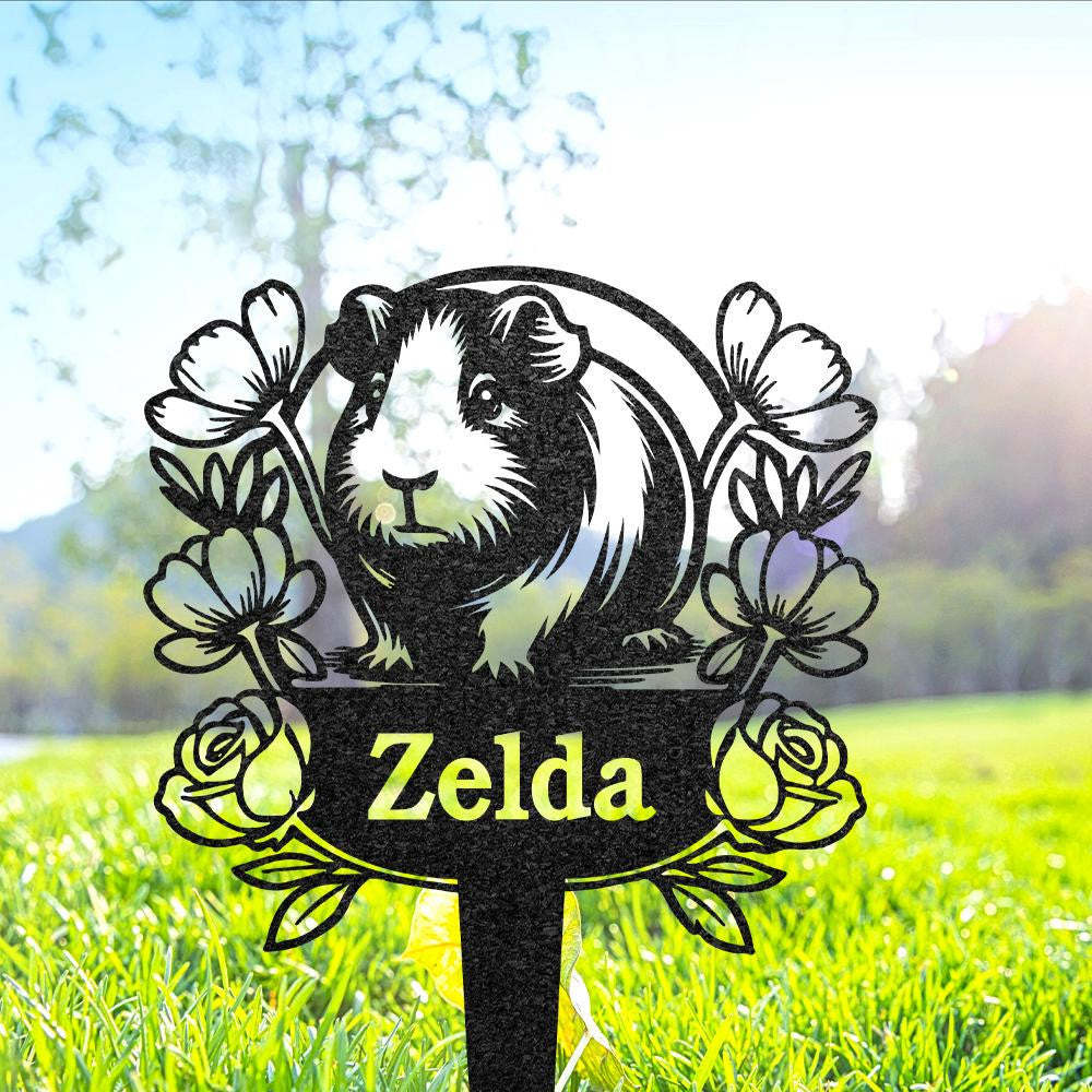 Custom Guinea Pig Memorial Grave Marker Personalized Guinea Pig Cemetery Stake Metal Garden Decor Sympathy Sign With Stake Pet Loss Gift