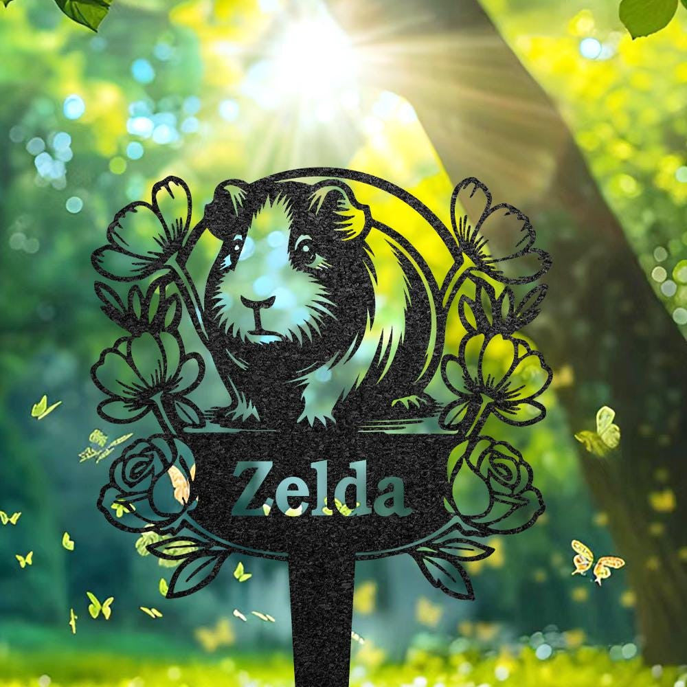 Custom Guinea Pig Memorial Grave Marker Personalized Guinea Pig Cemetery Stake Metal Garden Decor Sympathy Sign With Stake Pet Loss Gift
