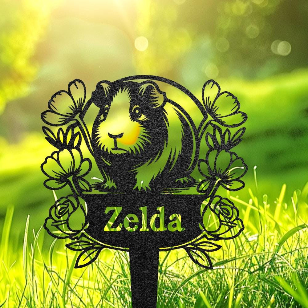 Custom Guinea Pig Memorial Grave Marker Personalized Guinea Pig Cemetery Stake Metal Garden Decor Sympathy Sign With Stake Pet Loss Gift