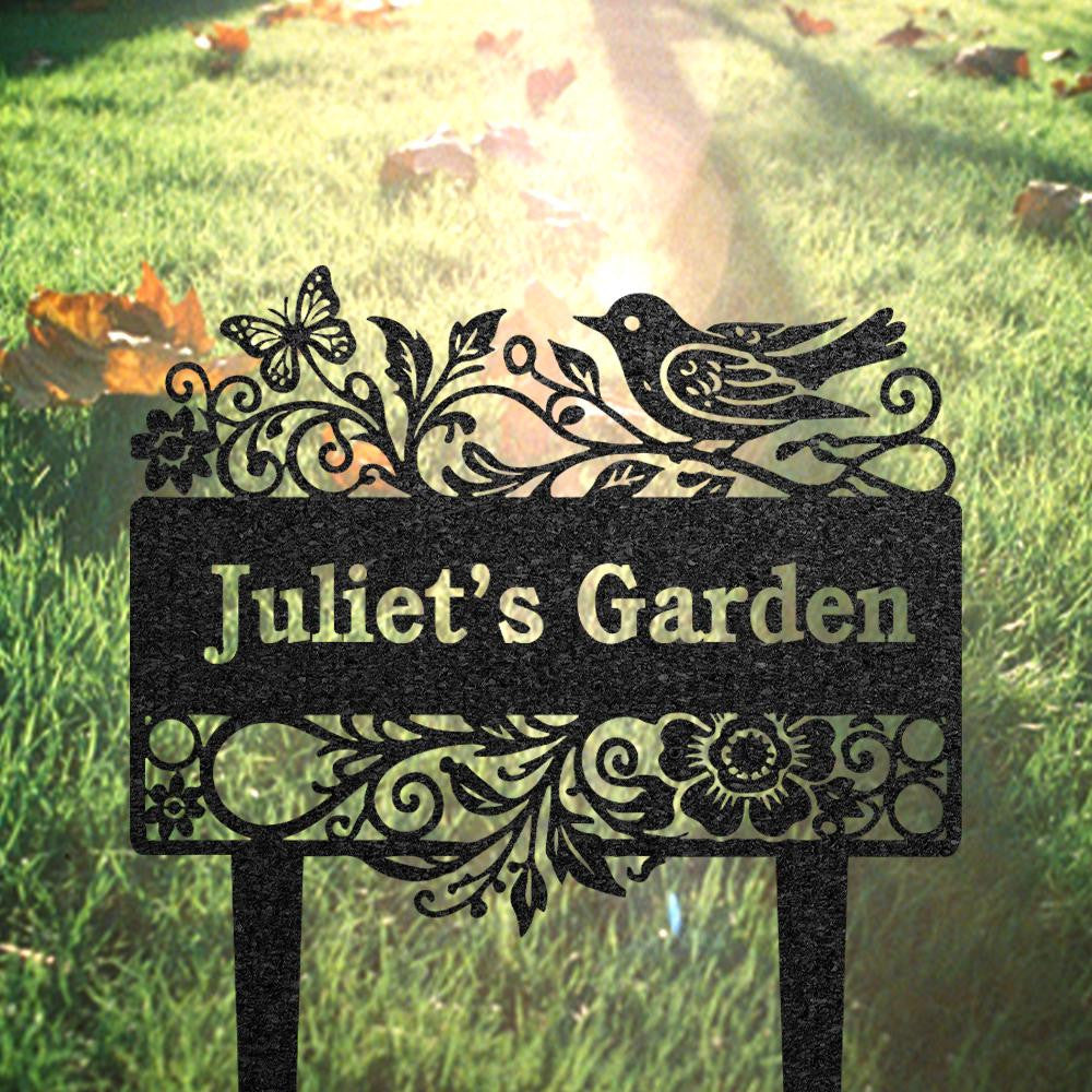 Custom Garden Name Sign Personalized Flower Garden Decor Metal Bird Garden Sign Lawn Sign With Stake Butterfly Garden Decor Home Gift