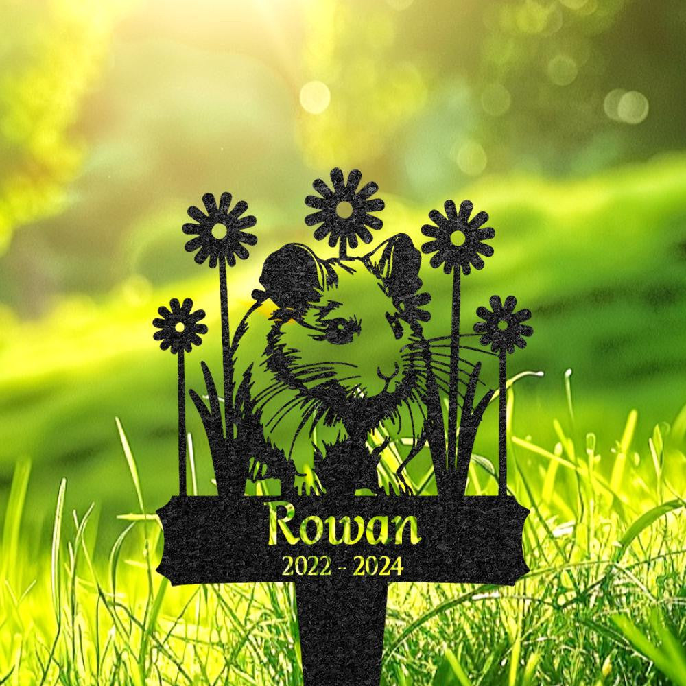 Personalized Hamster Memorial Stake Hamster Grave Marker With Flowers Custom Pet Cemetery Metal Stake Pet Garden Decor Loss Of Pet