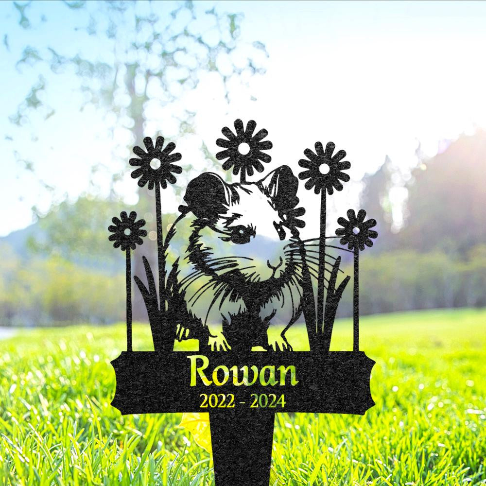 Personalized Hamster Memorial Stake Hamster Grave Marker With Flowers Custom Pet Cemetery Metal Stake Pet Garden Decor Loss Of Pet