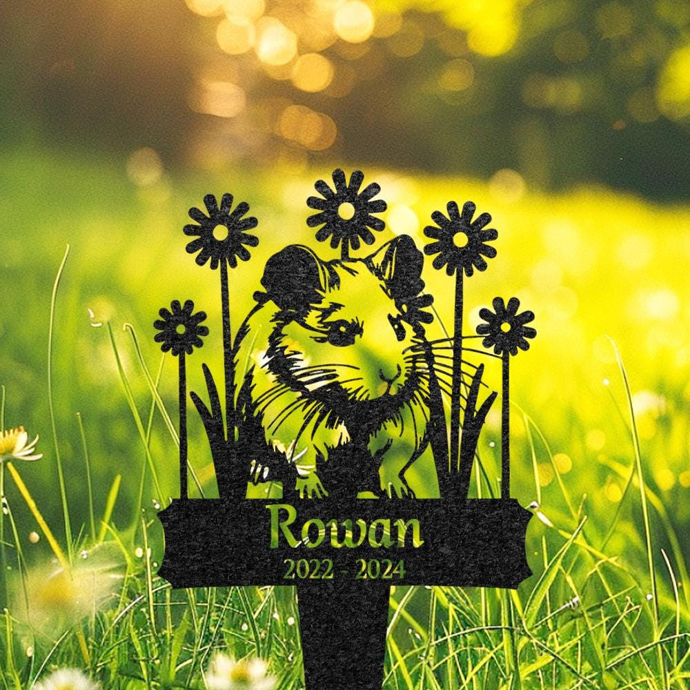 Personalized Hamster Memorial Stake Hamster Grave Marker With Flowers Custom Pet Cemetery Metal Stake Pet Garden Decor Loss Of Pet