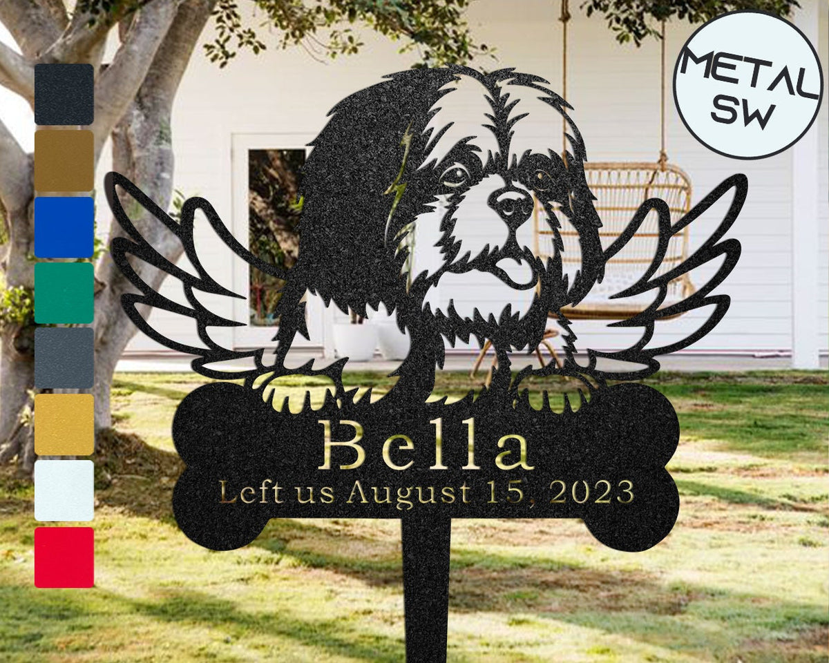 Outdoor Waterproof Shih Tzu Memorial Gardenstake Pet Dog With Angel Wings Sign Metal Shih Tzu Grave Marker Pet Memorial Garden Stakes