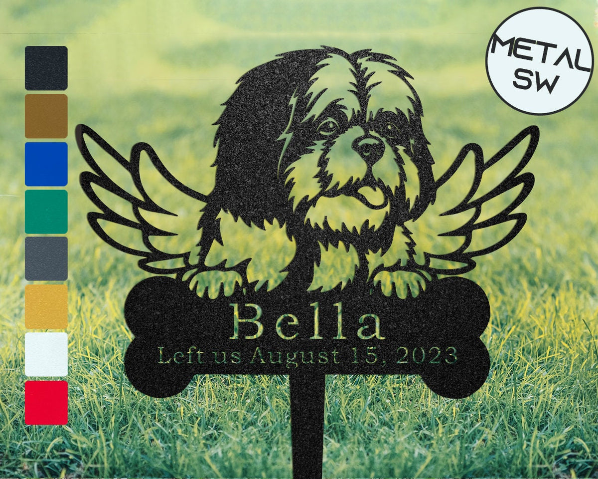 Outdoor Waterproof Shih Tzu Memorial Gardenstake Pet Dog With Angel Wings Sign Metal Shih Tzu Grave Marker Pet Memorial Garden Stakes