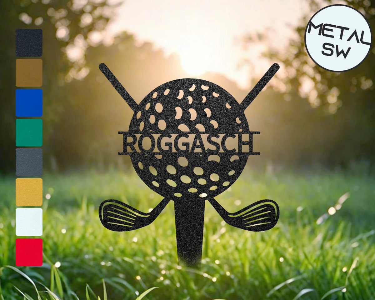 Custom Metal Golf Memorial Stakes Personalized Golf Silhouette Name Sign Golf Club Sign Golf Lover Gift Garden Golf Ball Sign Man Cave