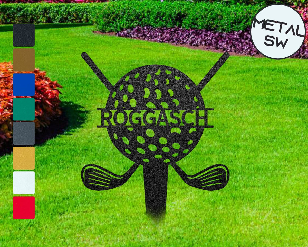 Custom Metal Golf Memorial Stakes Personalized Golf Silhouette Name Sign Golf Club Sign Golf Lover Gift Garden Golf Ball Sign Man Cave