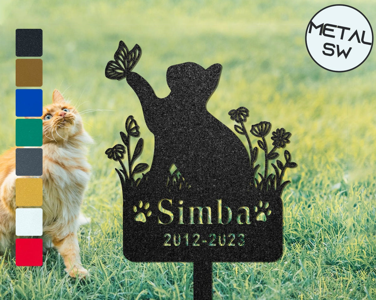 Custom Cat Memorial Plaque Cat Metal Garden Stakes Personalized Cat Name Sign Memorial Engraved Sign Lawn Ornament Gift For Friend Christmas