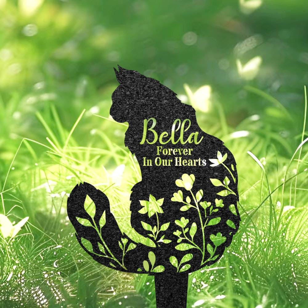 Custom Maine Coon Memorial Burial Stake Personalized Long-Haired Cat Garden Sign Metal Cat Grave Marker Cat Engraved Sign For Outdoor