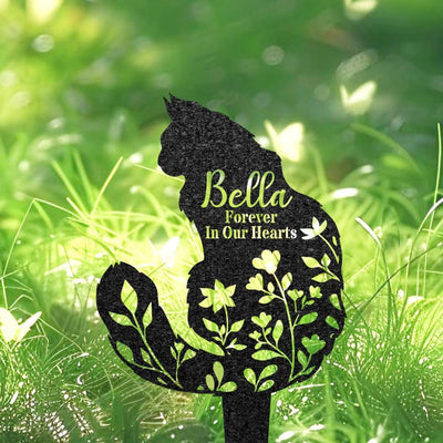 Custom Maine Coon Memorial Burial Stake Personalized Long-Haired Cat Garden Sign Metal Cat Grave Marker Cat Engraved Sign For Outdoor