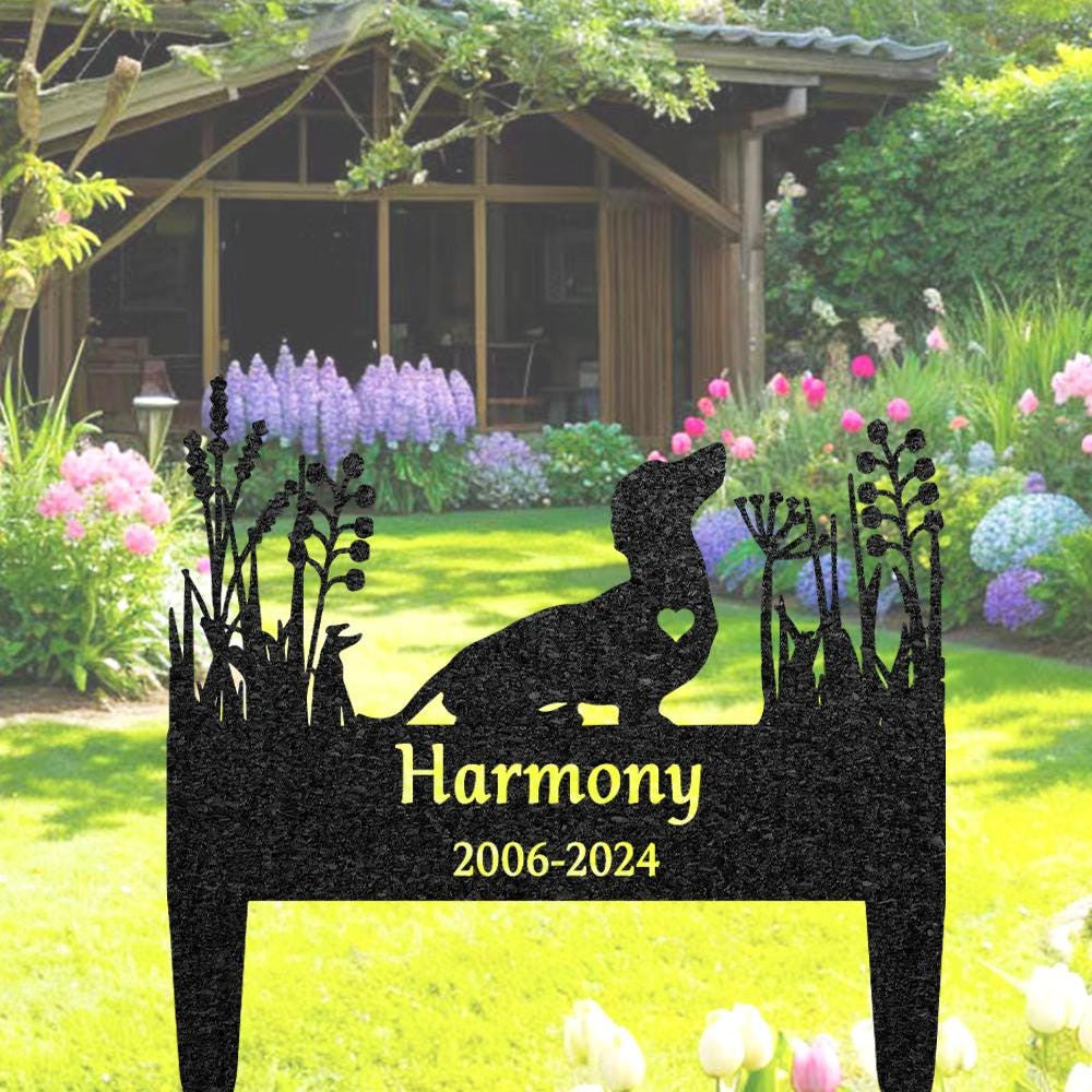 Custom Dachshund Memorial Grave Marker Pet Plaque Burial Stake Personalized Engraved Dog Name Keepsake Metal Garden Sign Pet Loss Gift