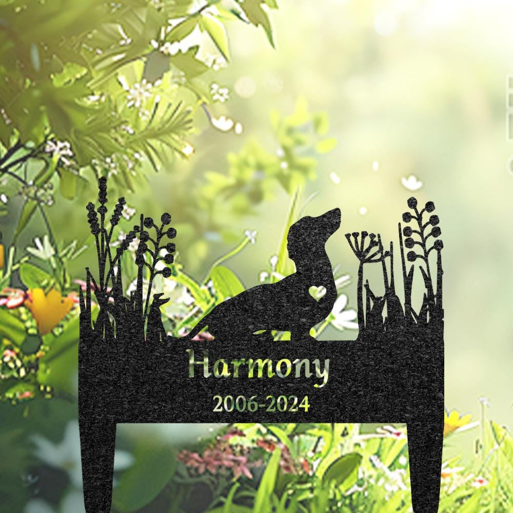 Custom Dachshund Memorial Grave Marker Pet Plaque Burial Stake Personalized Engraved Dog Name Keepsake Metal Garden Sign Pet Loss Gift