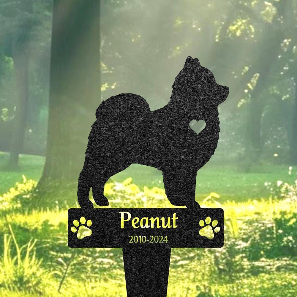 Personalized Pomeranian Dog Grave Marker Custom Dog Memorial Metal Garden Sign Pet Tombstone Outdoor Flowerbed Decor Pet Cemetery Marker