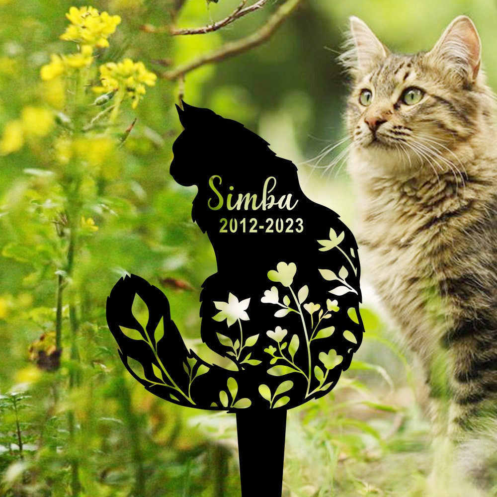 Custom Cat Memorial Plaque With Stake Cat Memorial Stake Cat Grave Marker Cat Memorial Gifts Silhouette Metal Garden Stake Cat Headstone