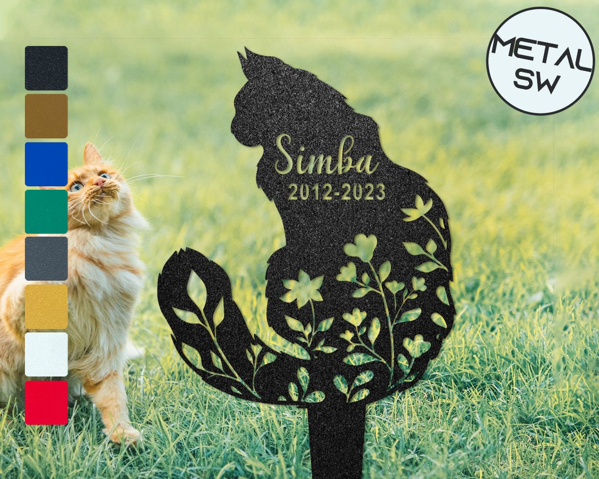 Custom Cat Memorial Plaque With Stake Cat Memorial Stake Cat Grave Marker Cat Memorial Gifts Silhouette Metal Garden Stake Cat Headstone