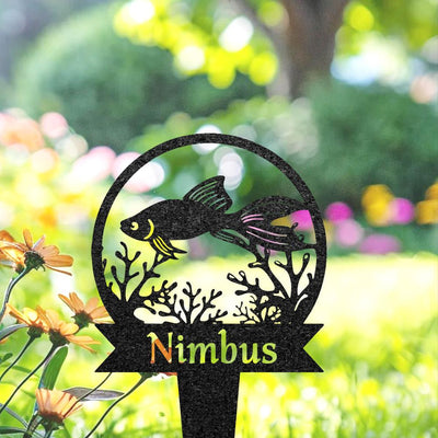 Custom Fish Memorial Grave Marker Pet Plaque Burial Stake Personalized Engraved Fish Name Keepsake Metal Garden Sign Pet Loss Gift