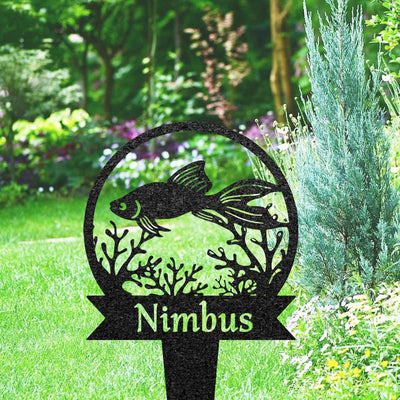 Custom Fish Memorial Grave Marker Pet Plaque Burial Stake Personalized Engraved Fish Name Keepsake Metal Garden Sign Pet Loss Gift