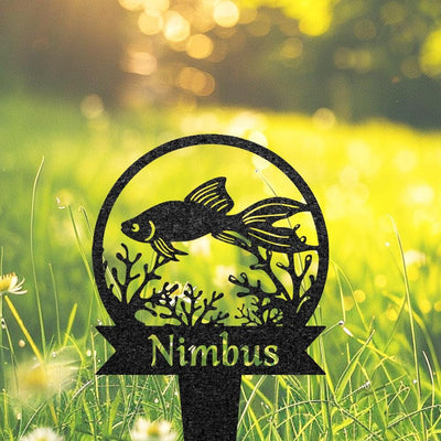 Custom Fish Memorial Grave Marker Pet Plaque Burial Stake Personalized Engraved Fish Name Keepsake Metal Garden Sign Pet Loss Gift