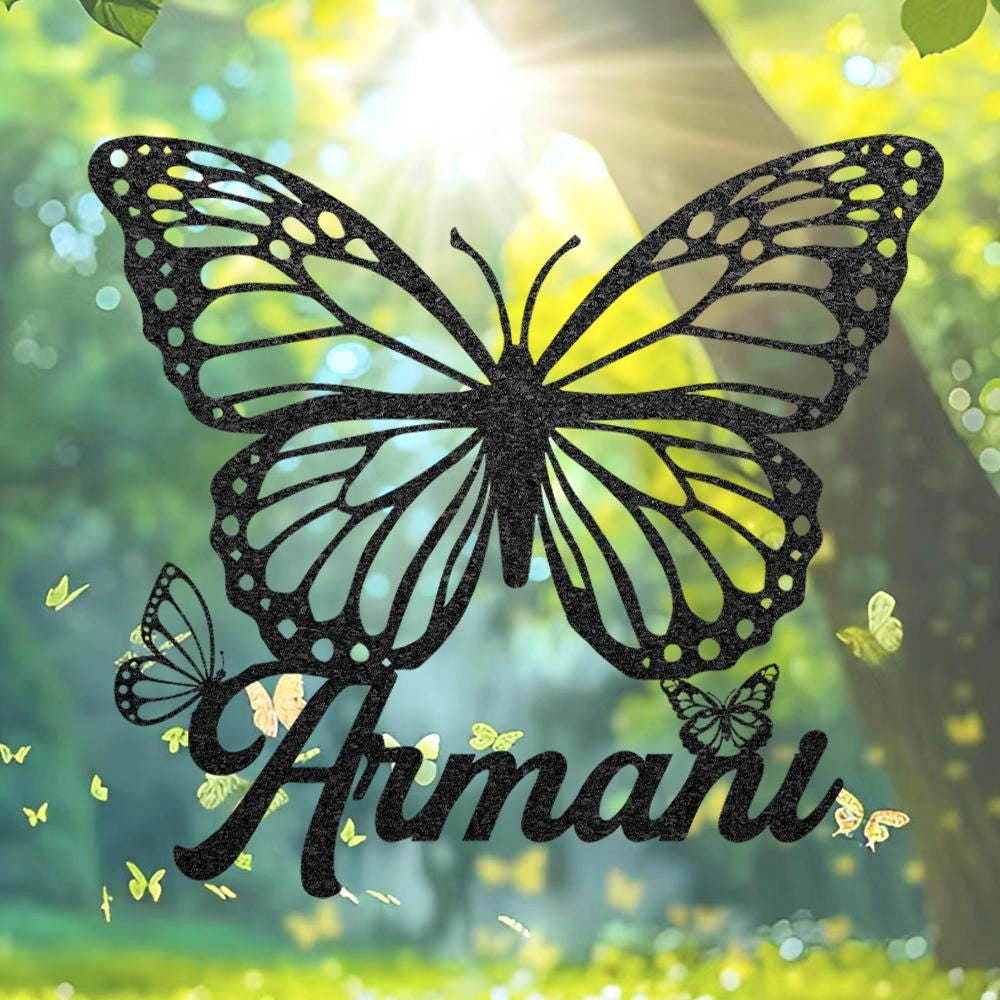 Custom Butterfly Metal Wall Art Personalized Butterfly Backdrop Sign Butterfly Hanging Sign Outdoor Garden Decor Room Decor Name Sign