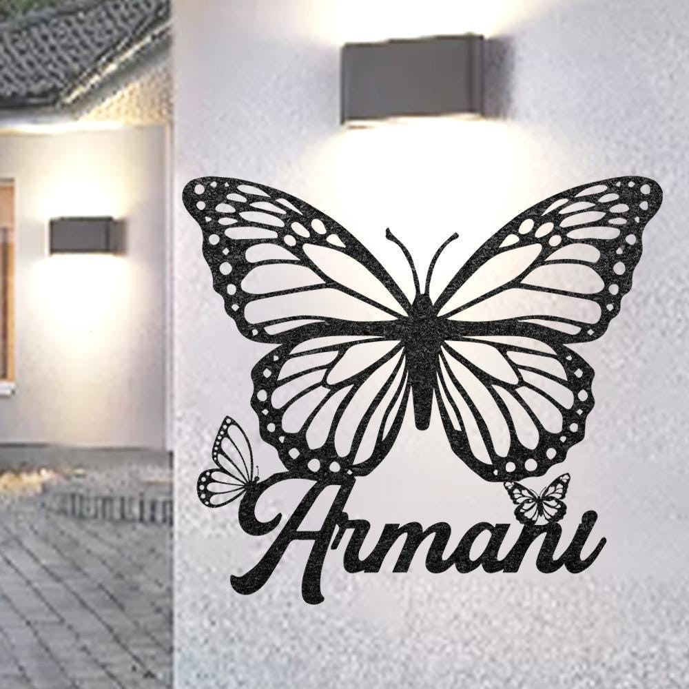 Custom Butterfly Metal Wall Art Personalized Butterfly Backdrop Sign Butterfly Hanging Sign Outdoor Garden Decor Room Decor Name Sign