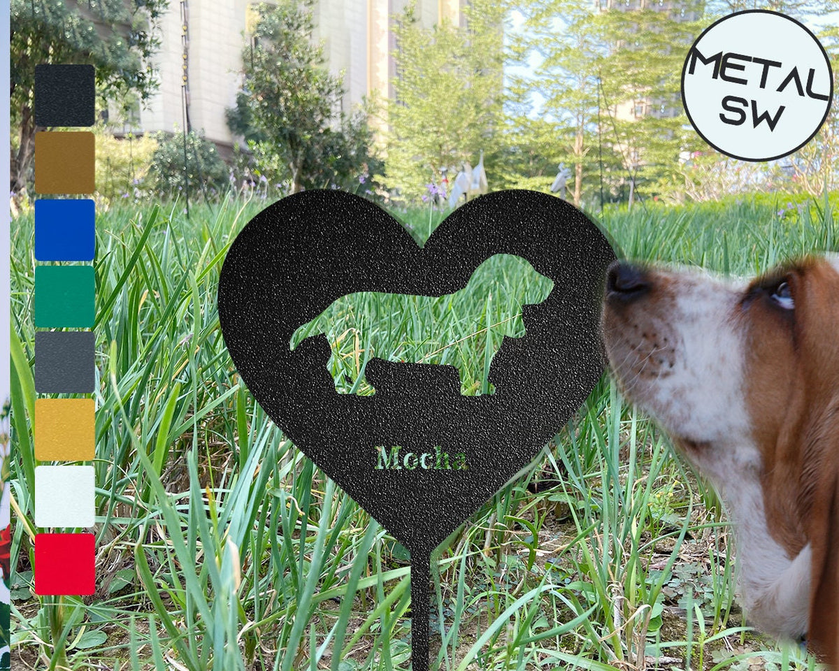 Metal Basset Dog Sign Basset Dog Garden Stakes Dog Memorial Plaque Lawn Stakes Pet Loss Gift Basset Dog Cemetery Decor