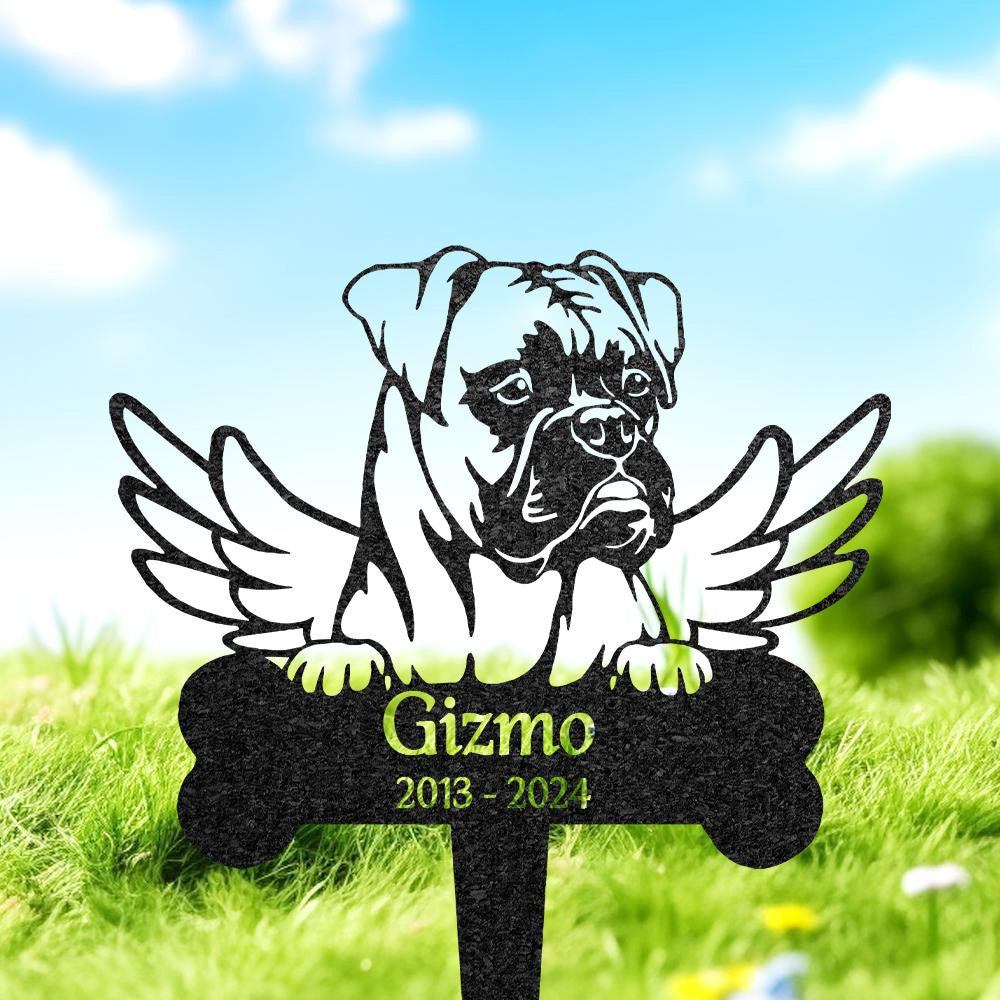 Personalized Boxer Dog Terrier Memorial Stake Dog Grave Marker With Angel Wings Custom Dog Cemetery Stake Pet Garden Decor Loss Of Dog