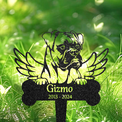 Personalized Boxer Dog Terrier Memorial Stake Dog Grave Marker With Angel Wings Custom Dog Cemetery Stake Pet Garden Decor Loss Of Dog