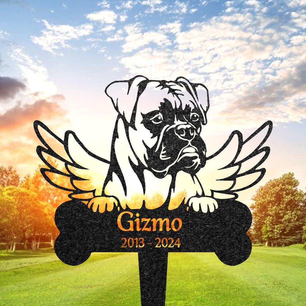 Personalized Boxer Dog Terrier Memorial Stake Dog Grave Marker With Angel Wings Custom Dog Cemetery Stake Pet Garden Decor Loss Of Dog