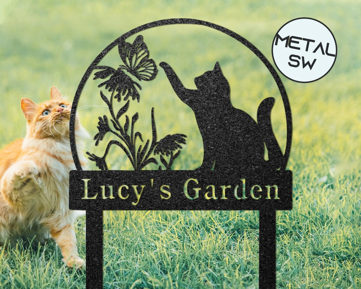 Metal Lawn Ornament For Cat Keeper Cat Address Sign For Yardhouse Address Plaque Custom Cat Memorial Plaque With Stake Cat Memorial Stakes
