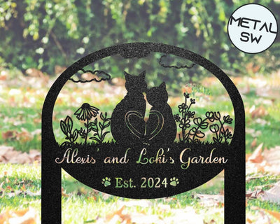 Custom Cat Metal Garden Sign 2 Cats Garden Stakes In The Garden