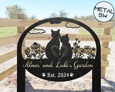 Custom Cat Metal Garden Sign 2 Cats Garden Stakes In The Garden