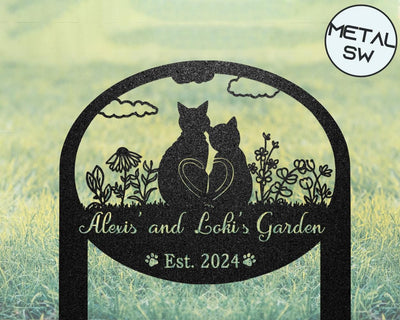 Custom Cat Metal Garden Sign 2 Cats Garden Stakes In The Garden