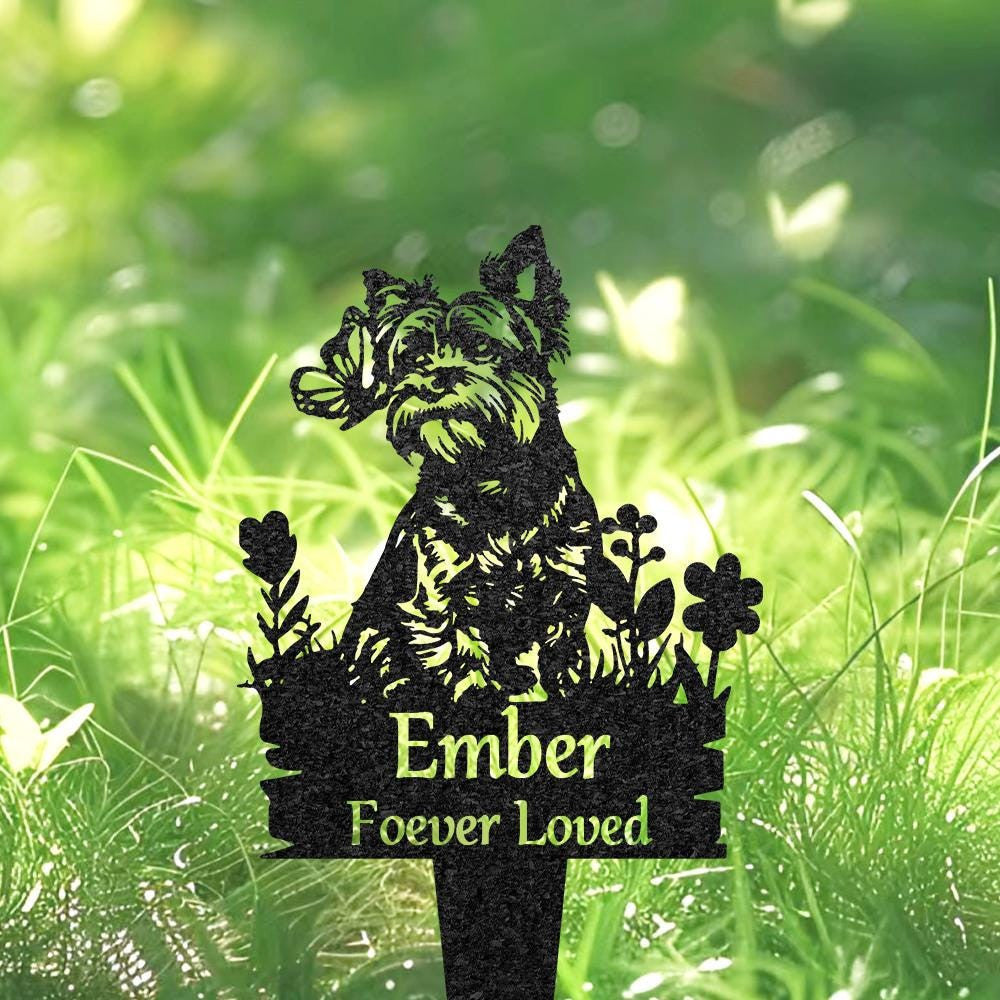 Personalized Yorkie Dog Grave Marker Custom Dog Memorial Metal Garden Sign Pet Tombstone Outdoor Flowerbed Decor Dog Cemetery Marker