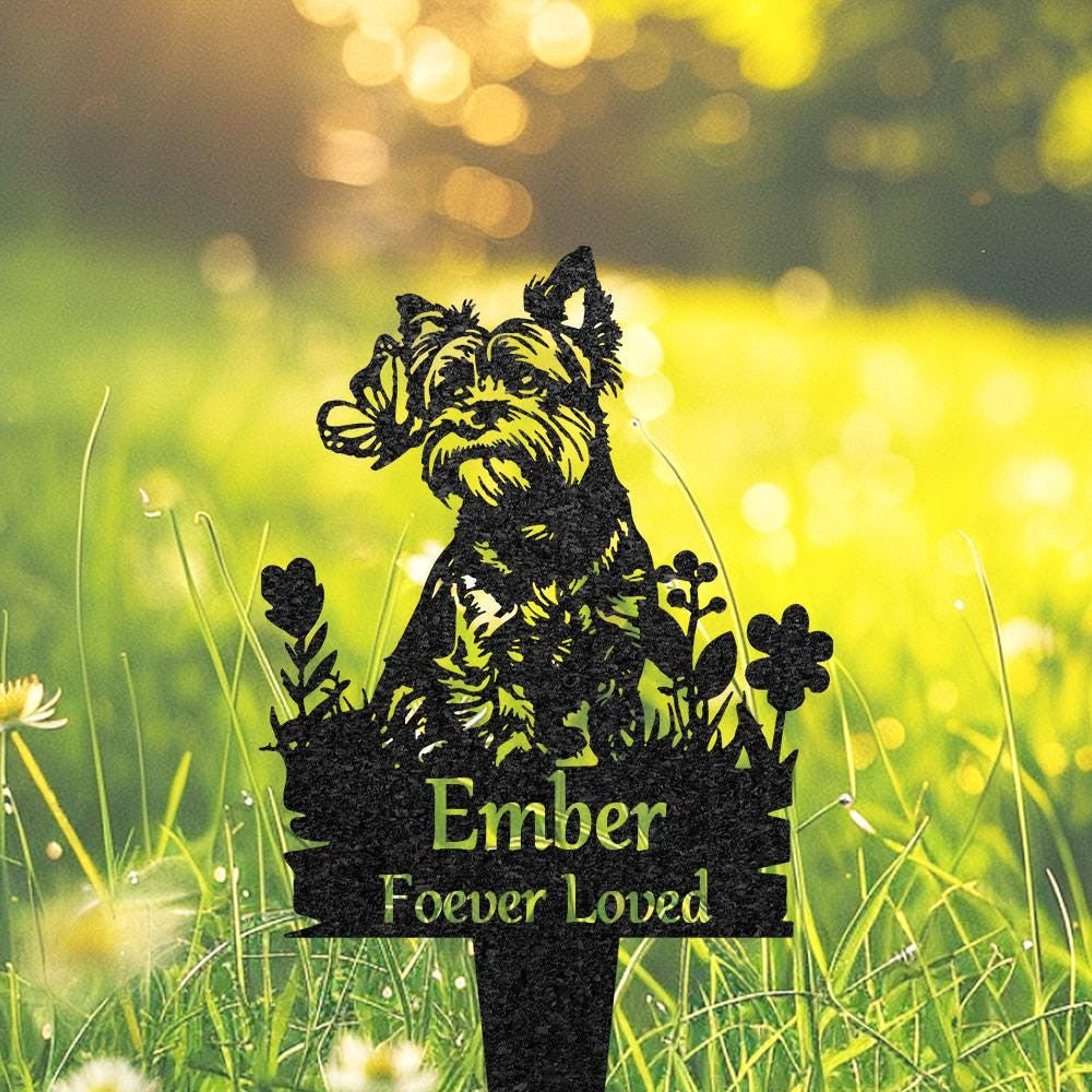 Personalized Yorkie Dog Grave Marker Custom Dog Memorial Metal Garden Sign Pet Tombstone Outdoor Flowerbed Decor Dog Cemetery Marker