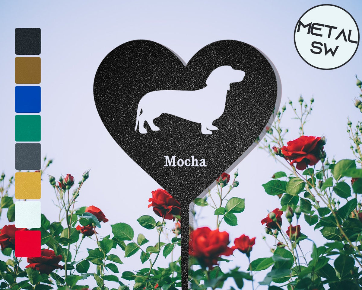 Custom Dachshund Garden Stake Dachshund Memorial Plaque Gift Personalized Dachshund Grave Marker Dog Heart Shape Memorial Frame