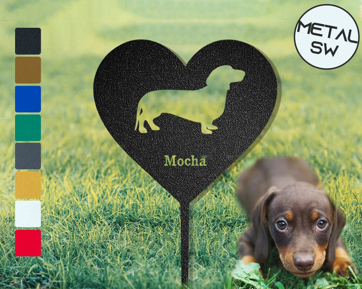 Custom Dachshund Garden Stake Dachshund Memorial Plaque Gift Personalized Dachshund Grave Marker Dog Heart Shape Memorial Frame