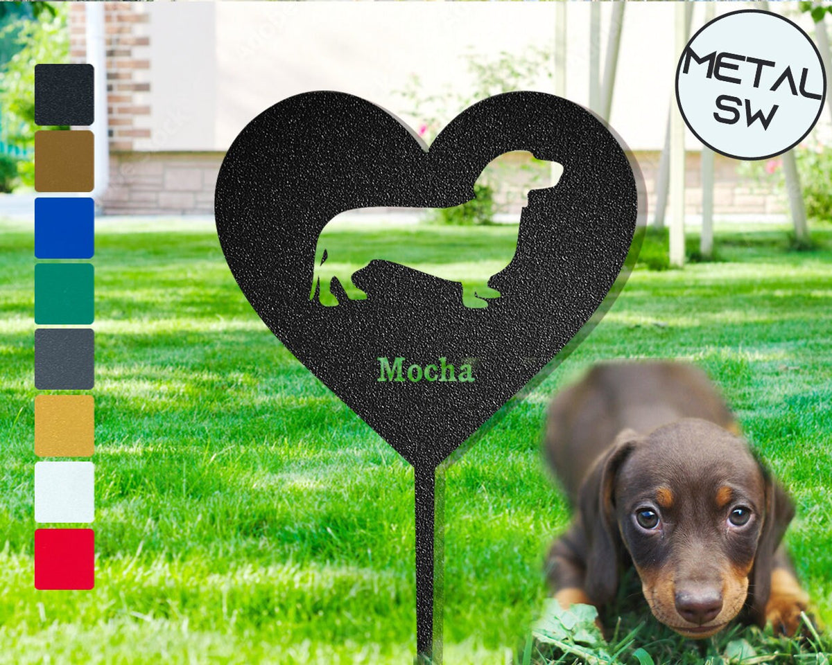 Custom Dachshund Garden Stake Dachshund Memorial Plaque Gift Personalized Dachshund Grave Marker Dog Heart Shape Memorial Frame