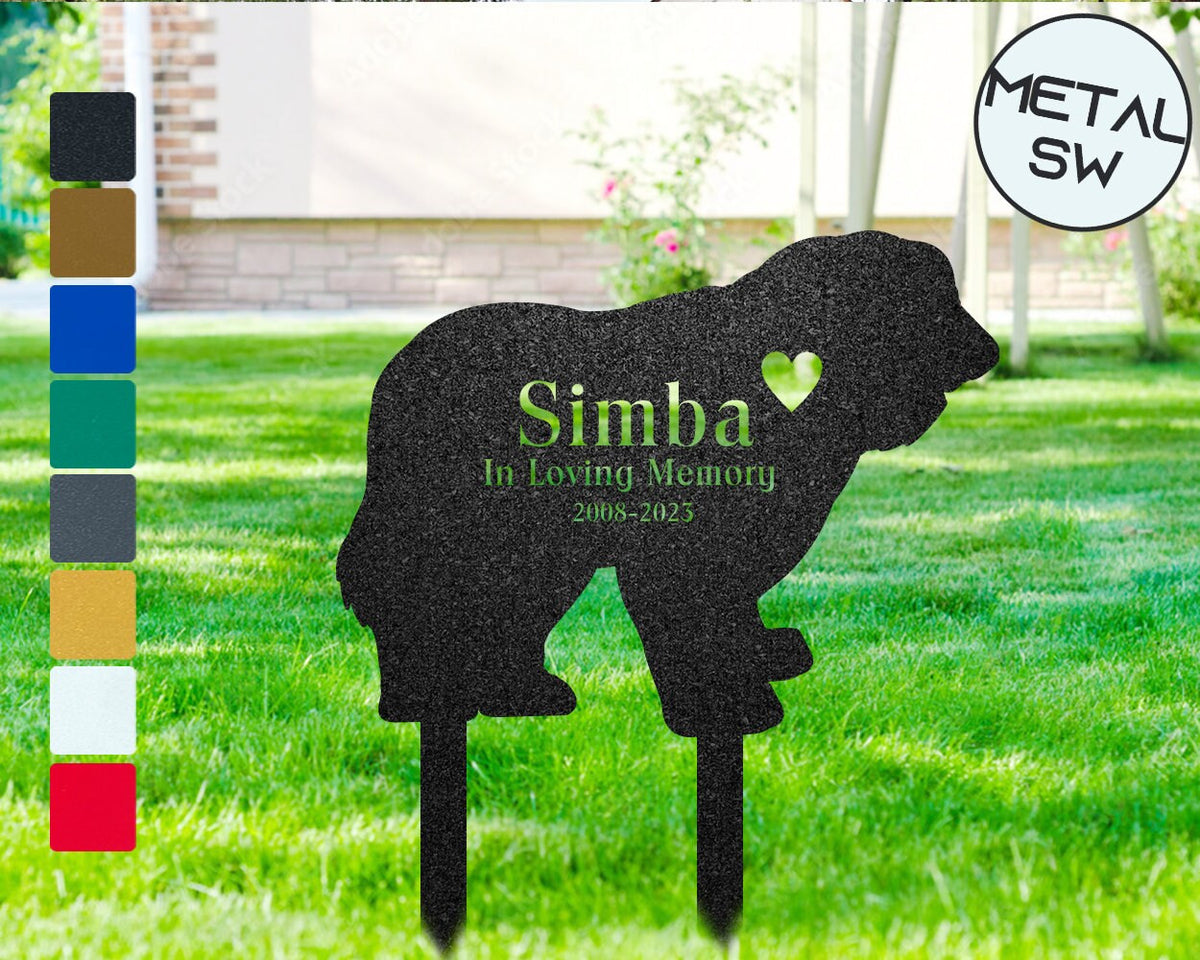 Metal Old English Sheepdog Memorial Stakes Dog Grave Marker Dog Garden Stake Dog Headstone Personalized Loss Of Dog Memorial Sympathy Gift