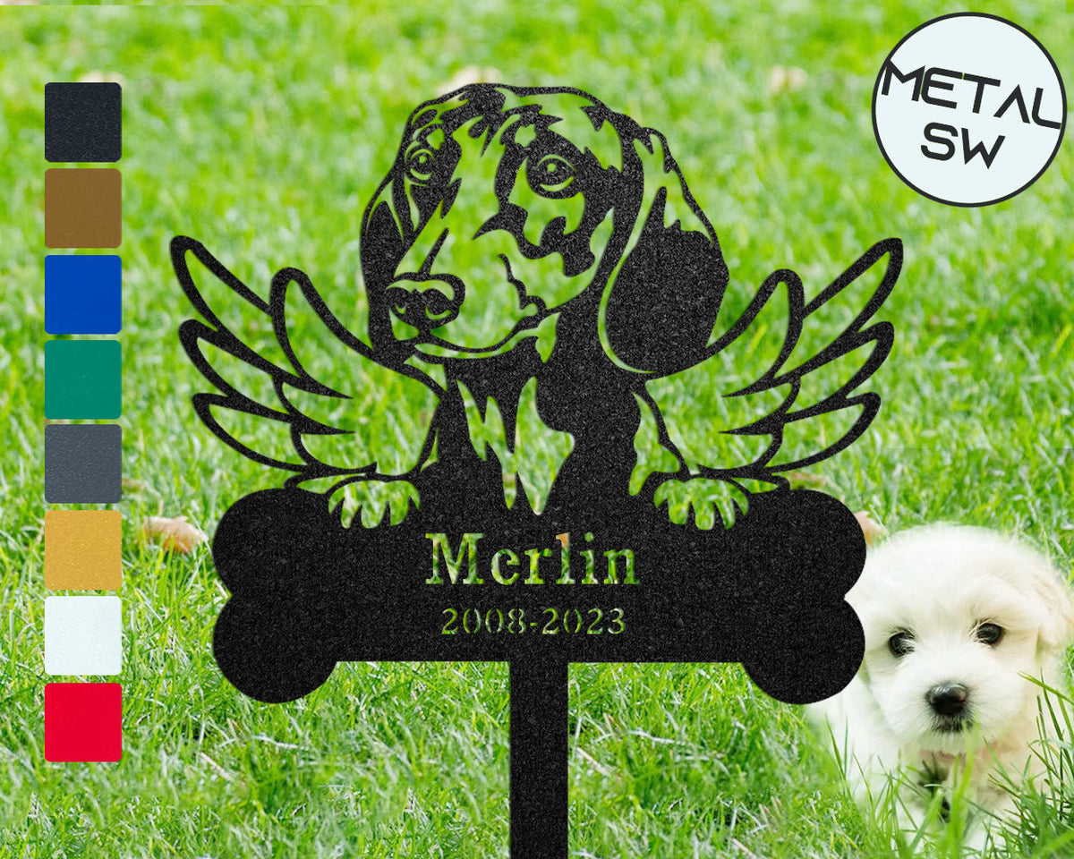 Metal Dachshund Memorial Sign Stakes Dachshund Grave Marker Pet Pass Away Gift Family Dog Memorial Plaque Dog Angel Wings Cemetery Decor