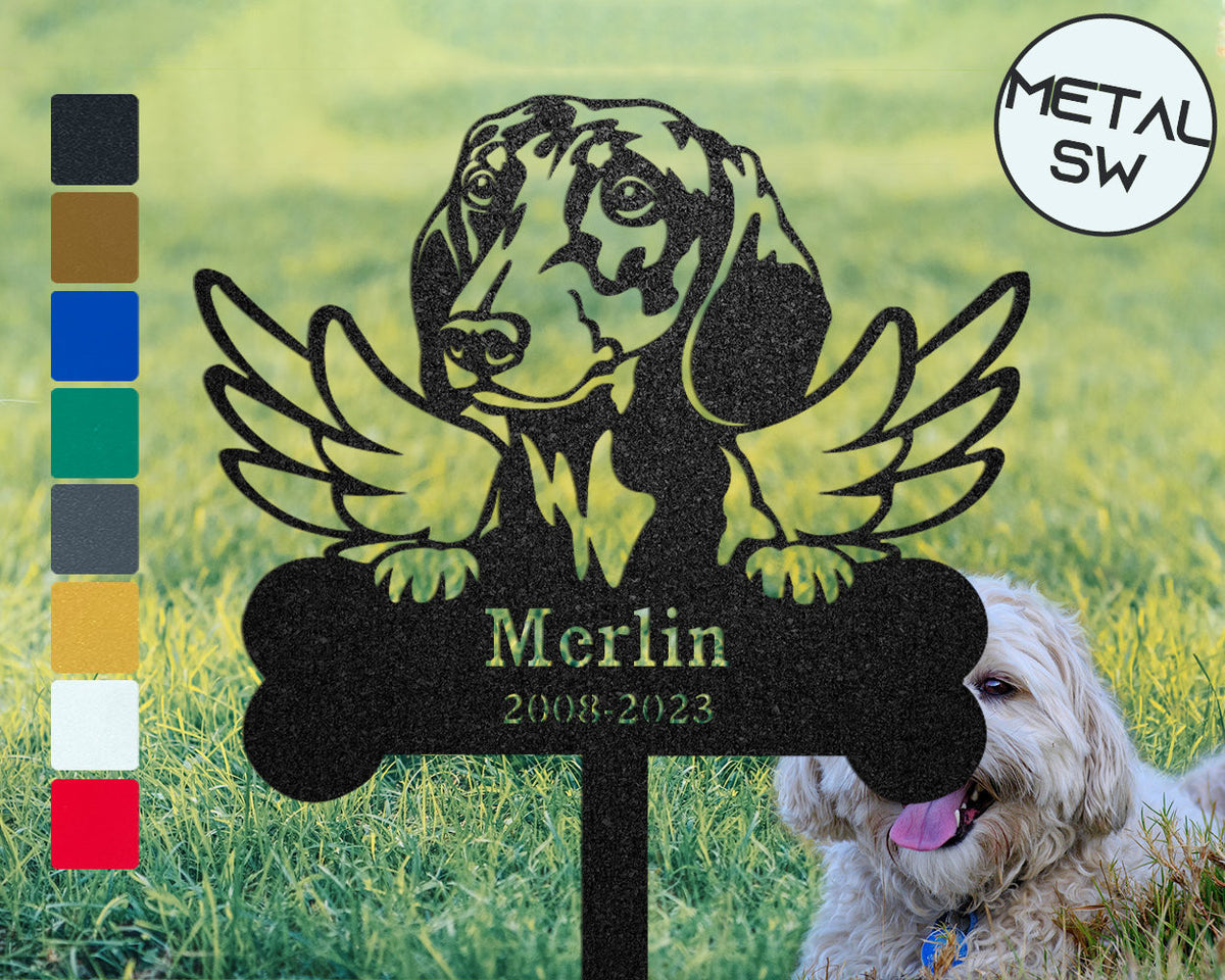 Metal Dachshund Memorial Sign Stakes Dachshund Grave Marker Pet Pass Away Gift Family Dog Memorial Plaque Dog Angel Wings Cemetery Decor
