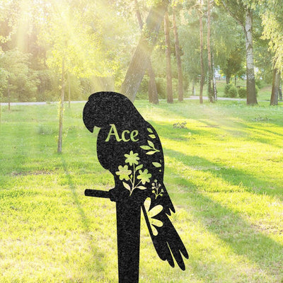 Custom Parrot Memorial Grave Marker Pet Plaque Burial Stake Personalized Engraved Parrot Name Keepsake Metal Garden Sign Pet Loss Gift