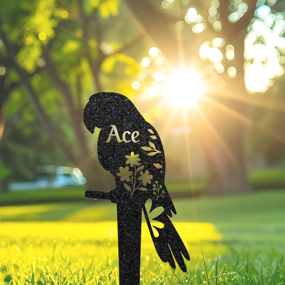 Custom Parrot Memorial Grave Marker Pet Plaque Burial Stake Personalized Engraved Parrot Name Keepsake Metal Garden Sign Pet Loss Gift
