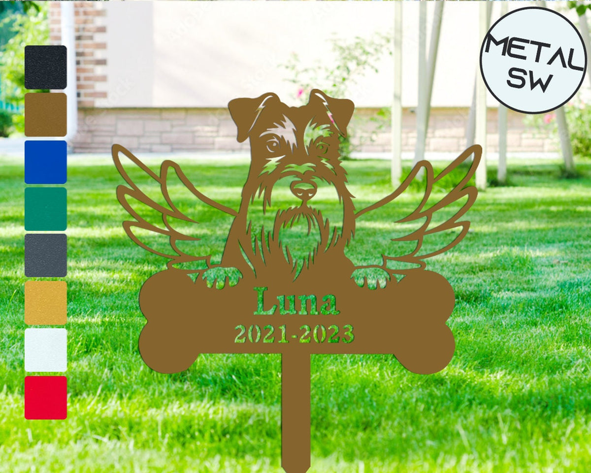 Custom Metal Mini Schnauzer Sign Stakes Schnauzer Pass Away Gift Family Dog Memorial Plaque Dog Angel Wings Ornament Dog Grave Marker