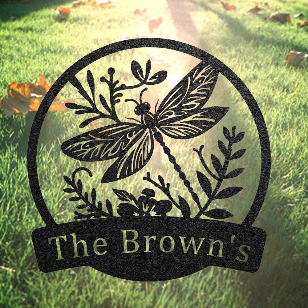 Custom Dragonfly Metal Wall Art Decor Personalized Dragonfly Garden Sign Outdoor Yard Decor Door Hanger Flower Bed Sign Gardening Sign