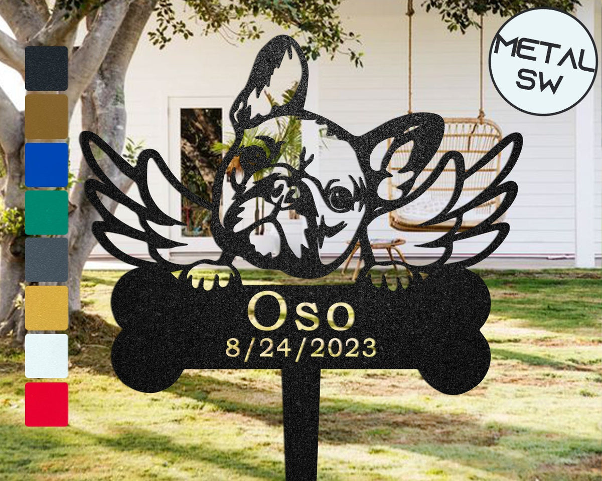 Personalized Metal French Bulldog Memorial Plaque Burial Stake Pet With Angel Wings French Bulldog Grave Marker Family Dog Pass Away Gift