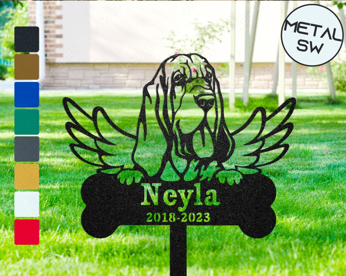 Metal Bloodhound Memorial Sign Stakes Pet With Angel Wings Bloodhound Grave Marker Family Dog Pass Away Gift Pet Plaque Burial Stake