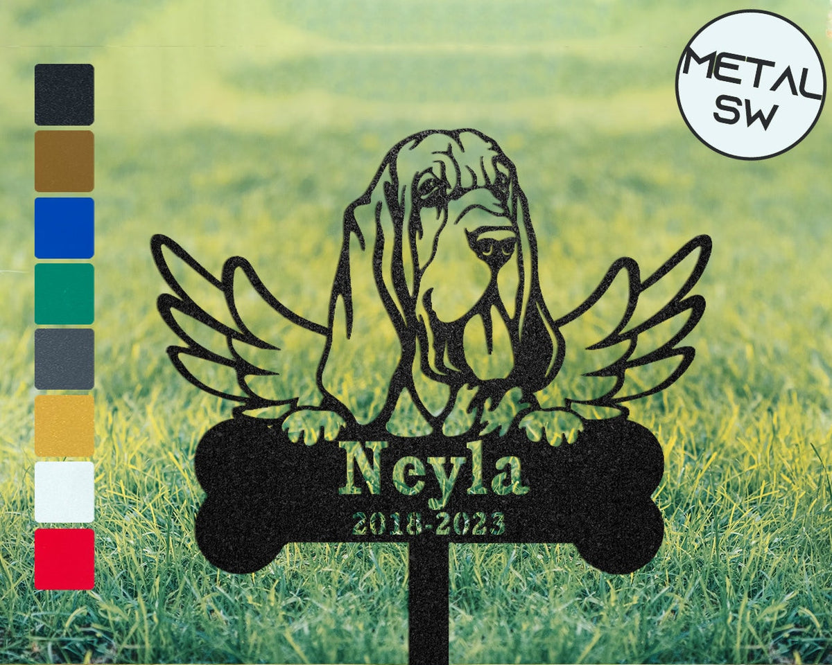 Metal Bloodhound Memorial Sign Stakes Pet With Angel Wings Bloodhound Grave Marker Family Dog Pass Away Gift Pet Plaque Burial Stake