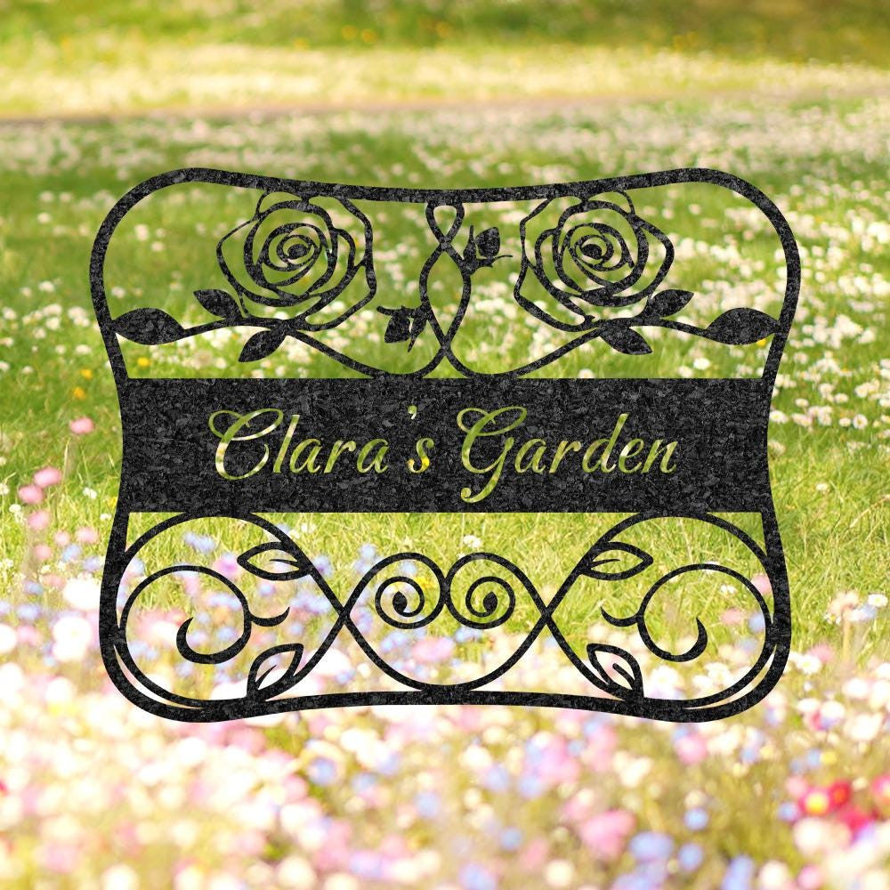Personalized Rose Garden Sign Custom Metal Hanging Garden Sign Gardener Name Sign Flower Bed Sign Yard Decor Rose Decor Gardening Gift